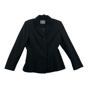 Le Suit Womens Blazer Black Lined Long Sleeve Buttons Faux Fur Notch Lapel 10